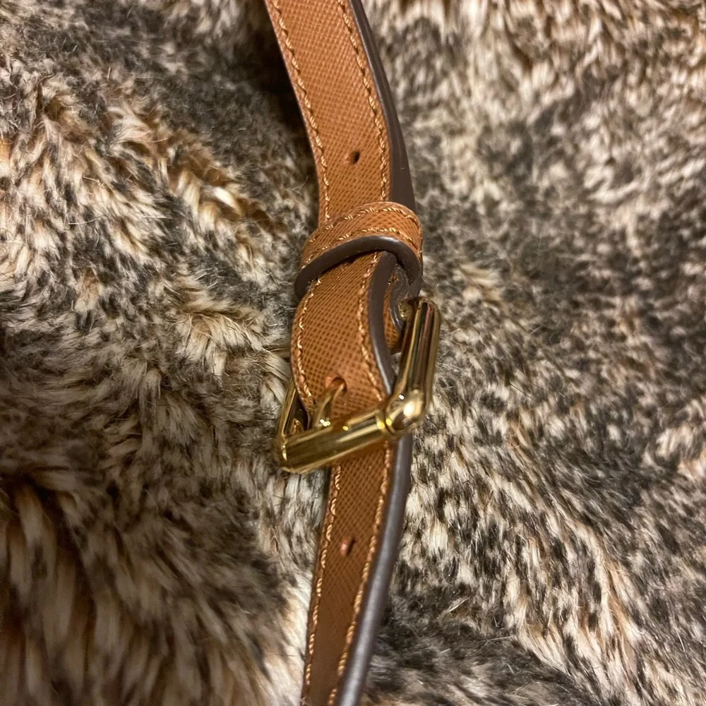 Michael Kors Kempton Crossbody Bag Black Nylon Tan Trim Used